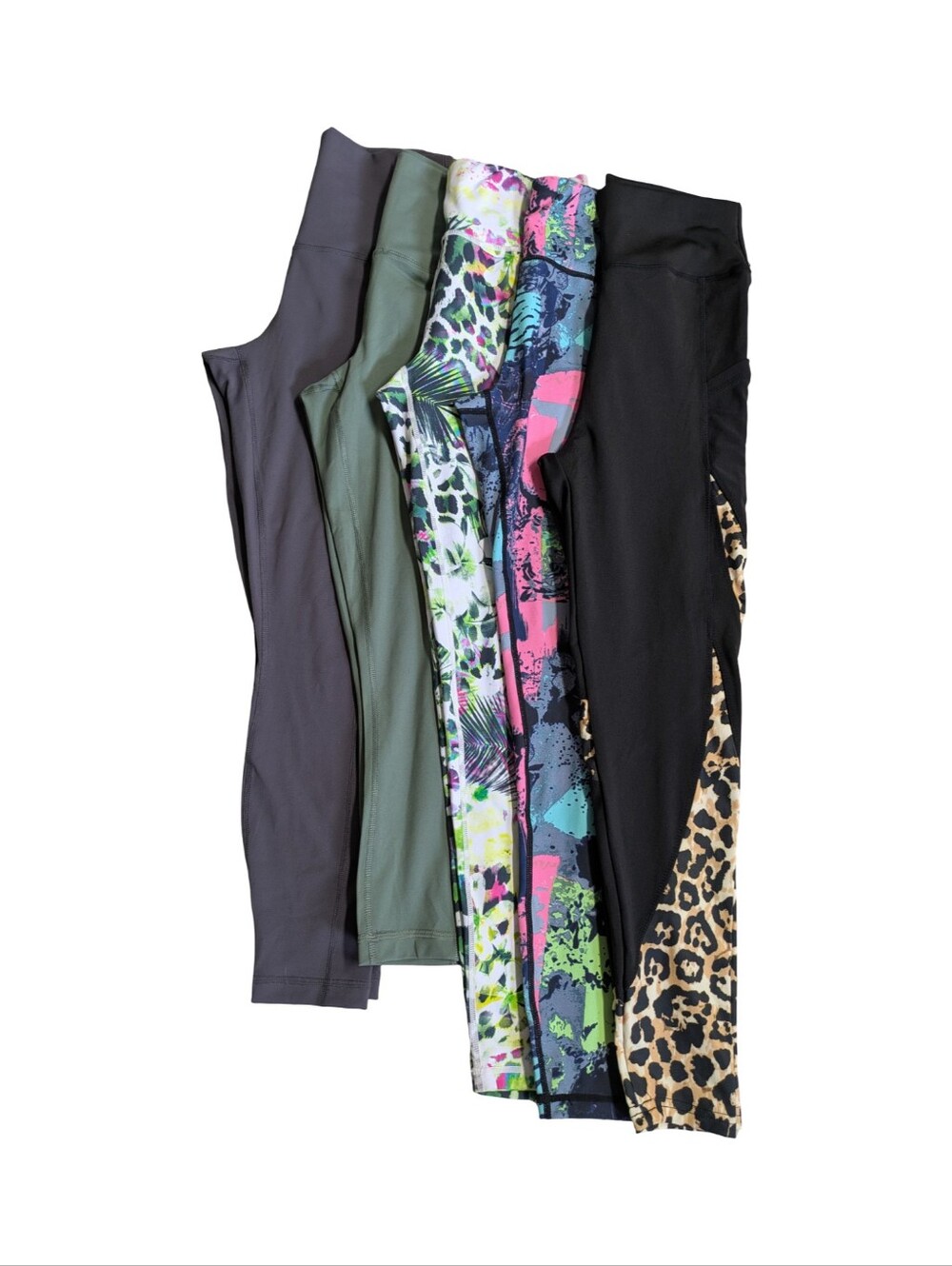 5 Pairs Mixed Pattern & Solid Legging Bundle - High-rise - Size Small